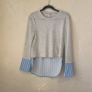 Shirt with sweater style, light grey with blue